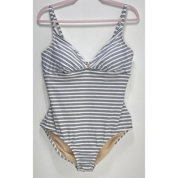 Women's One Piece Swimsuit - Kona Sol, navy blue & White Stripe, L modest - Picture 1 of 7